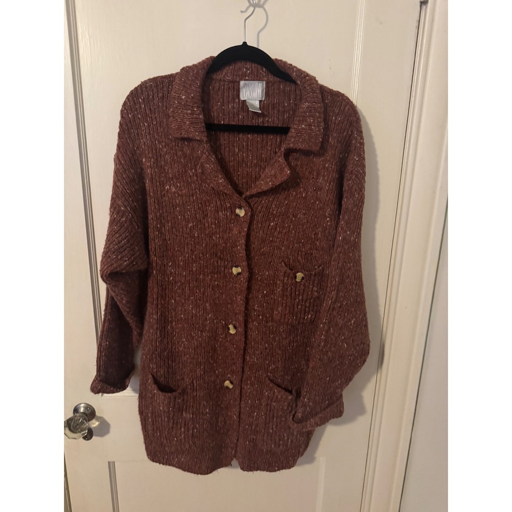 Cassini Vintage Rust Brown Marled Angora Wool Blend Button Front Cardigan Medium